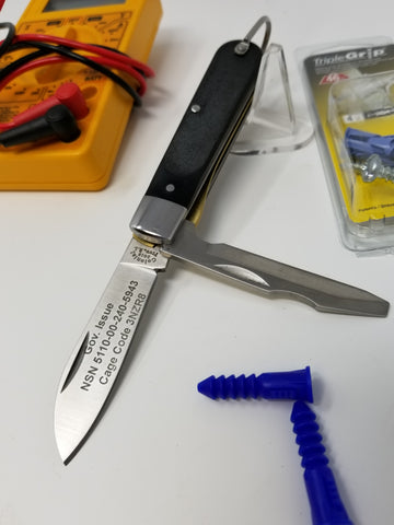 NSN 5110-00-240-5943 Pocket knife, Flat tip screwdriver, wire scraper TAA compliant